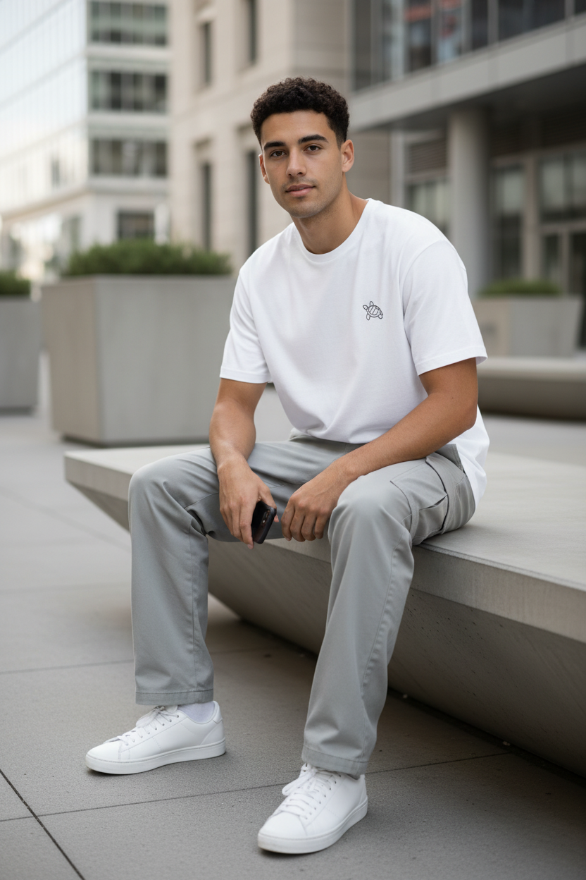 Person wearing Hidd Classic Tee in urban setting